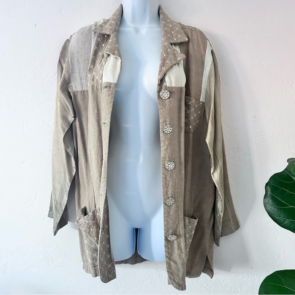 NEIL & DAVID Vintage Linen Lagenlook Patchwork Mixed Media Shirt Jacket Size S - Picture 7 of 13